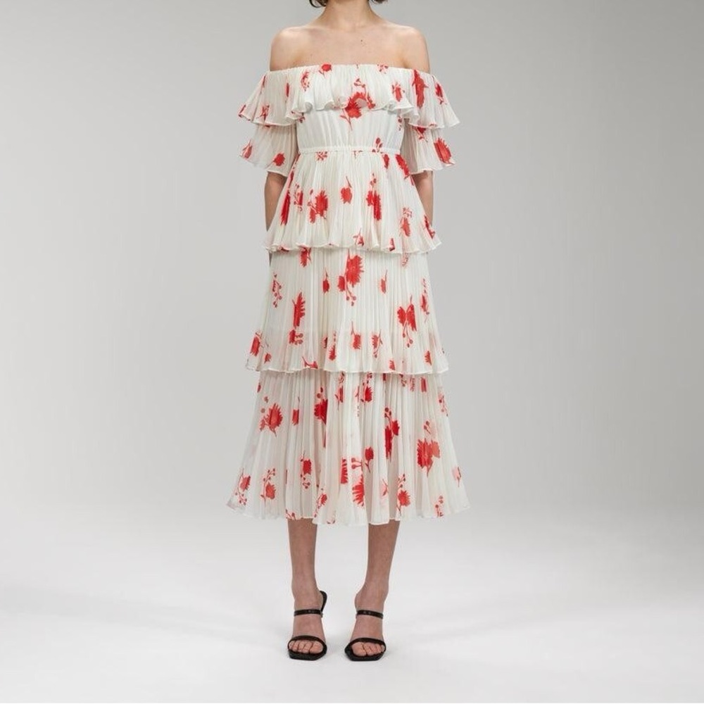 Self-Portrait Printed Midi Length Ruffle Dress - Picture 8 of 13